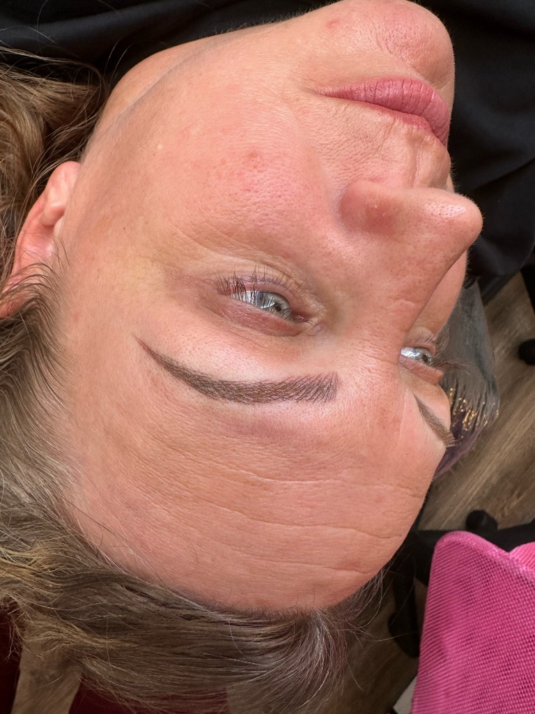Nano brows result — individual hair strokes by Shaded & Bladed Tulsa